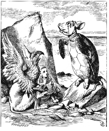 Mock Turtle telling his story to
Gryphon and Alice