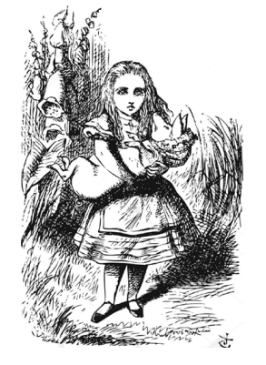 Alice holding the pig-baby